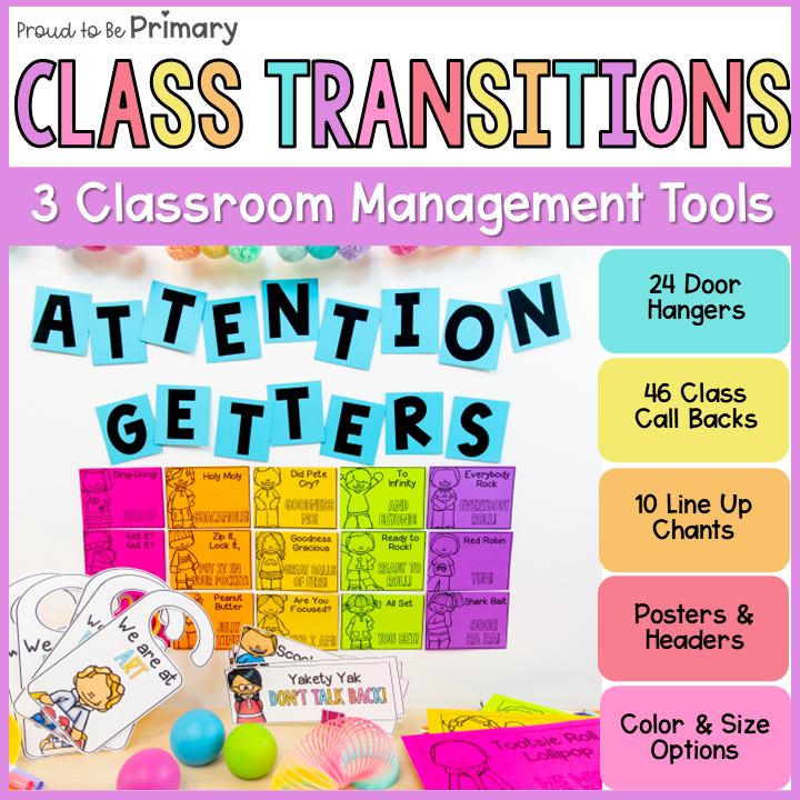 classroom transitions and attention getter call back cards by proud to be primary