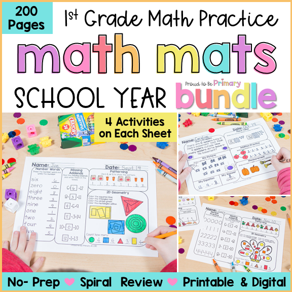 math spiral review activity worksheets for first grade by proud to be primary