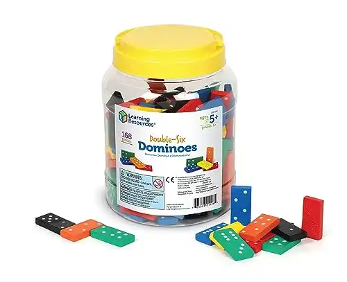 Learning Resources Double-six Dominoes In Bucket, Teaching aids, Math Classroom Accessories, 168 Pieces, Ages 5+