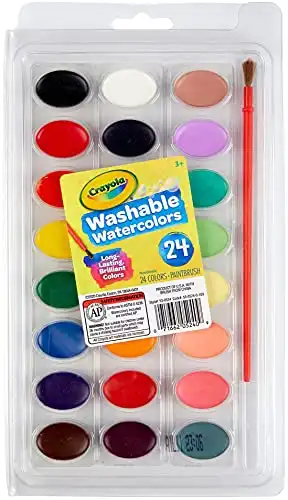 Crayola 24 Ct Washable Watercolors Easy to Clean Up, 24 Bright Washable Watercolor Paints, 1 Paintbrush, Ages 3+