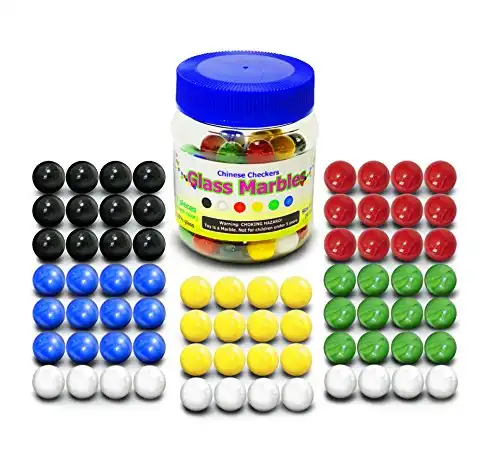 TOGETIC Super Value Depot Chinese Checkers Glass Marbles. Set of 72, 12 Each Color. Size 9/16” (14mm), with Practical Container.