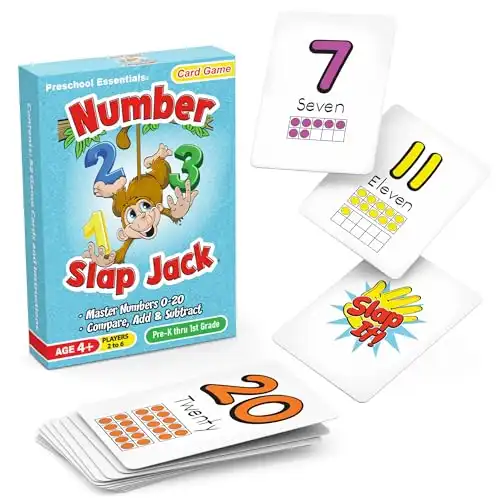 Number Slap Jack a Math Card Game for Kids Ages 4 and Up | The Easy Way to Learn Numbers 0-20 | 4 Fun Ways to Play | Featuring Ten Frames and Operator Cards ,+,-,= | PreK - 1st Grade