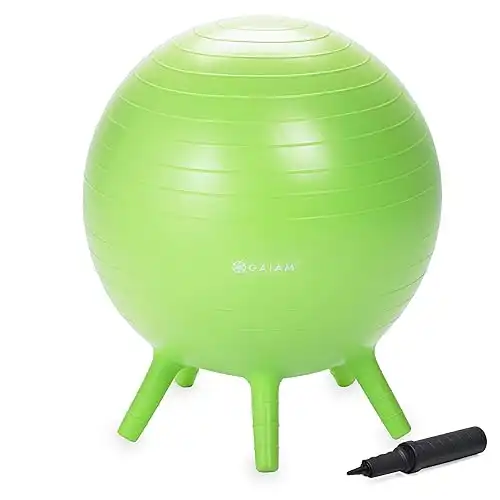 Gaiam Kids Stay-N-Play Children's Balance Ball - Flexible School Chair Active Classroom Desk Alternative Seating | Built-In Stay-Put Soft Stability Legs, Includes Air Pump, 45cm, Lime